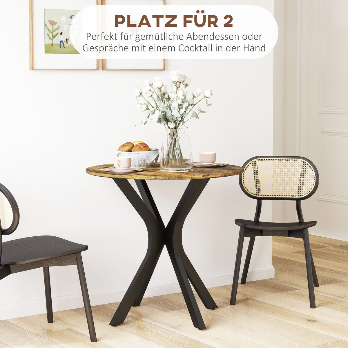 Dining table, round kitchen table, modern dining room table, coffee table with spider steel frame, bar table for 2 people, Ø78 x 75 cm, rustic brown