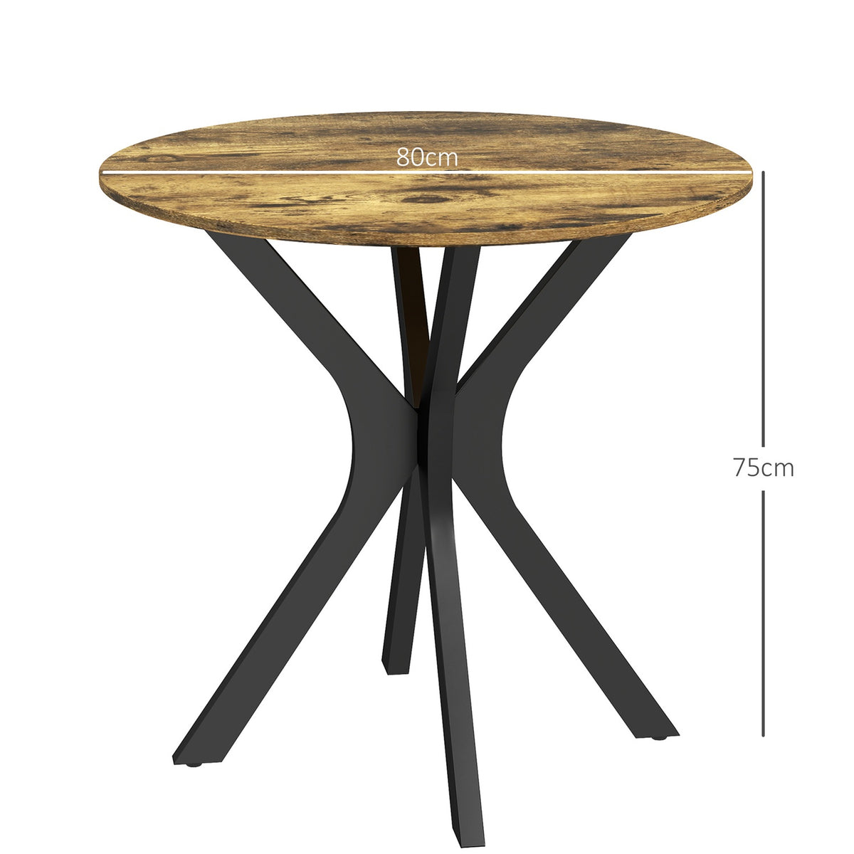 Dining table, round kitchen table, modern dining room table, coffee table with spider steel frame, bar table for 2 people, Ø78 x 75 cm, rustic brown