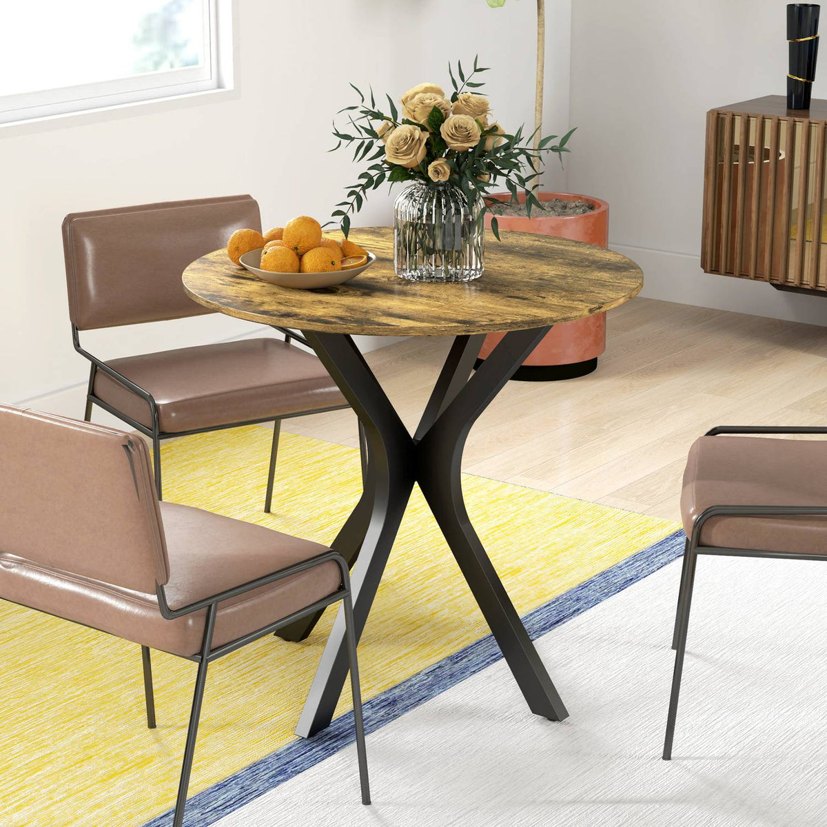 Dining table, round kitchen table, modern dining room table, coffee table with spider steel frame, bar table for 2 people, Ø78 x 75 cm, rustic brown