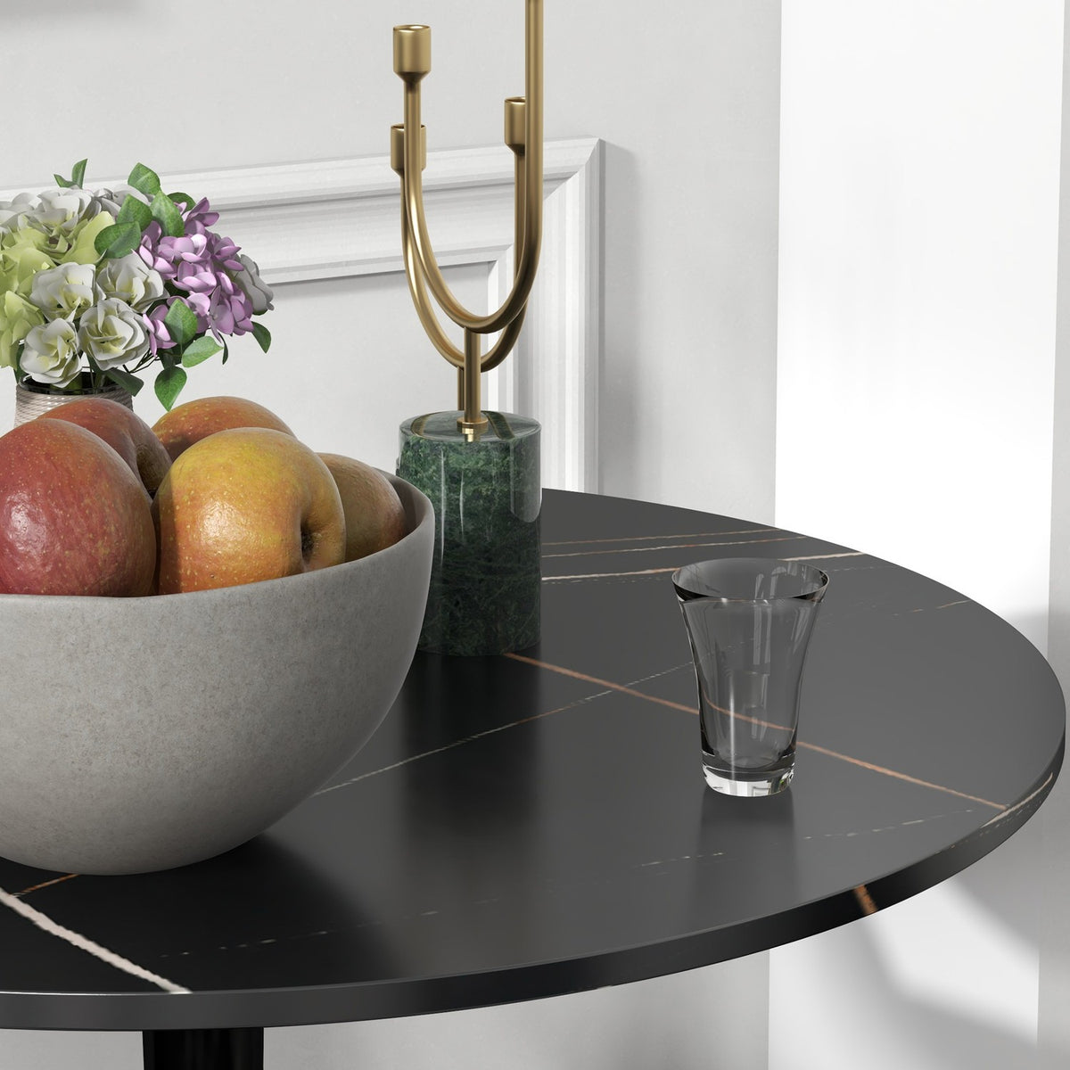 Dining table, round kitchen table, modern dining room table, coffee table with steel frame, bar table for 2 people, Ø70 x 74 cm, black
