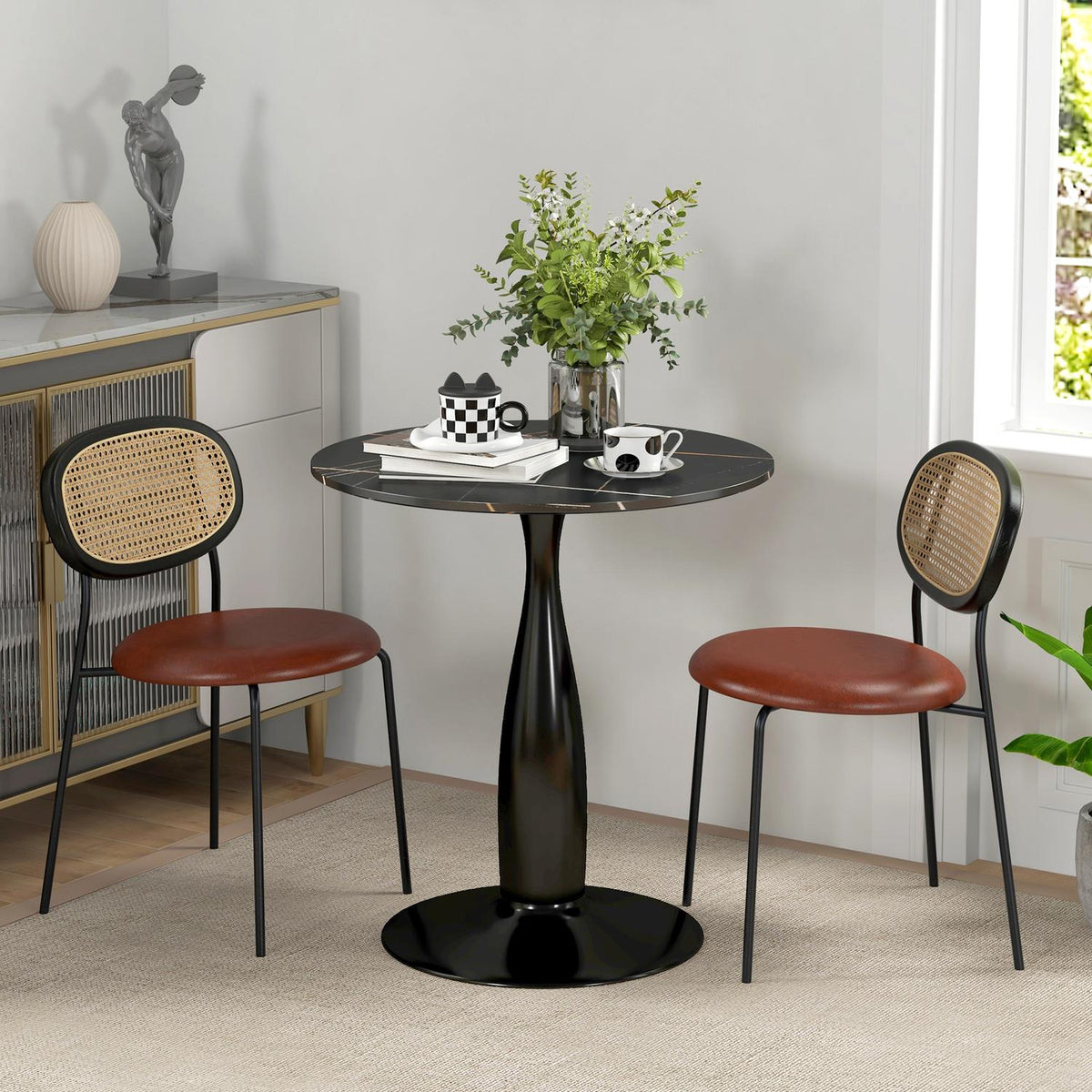 Dining table, round kitchen table, modern dining room table, coffee table with steel frame, bar table for 2 people, Ø70 x 74 cm, black