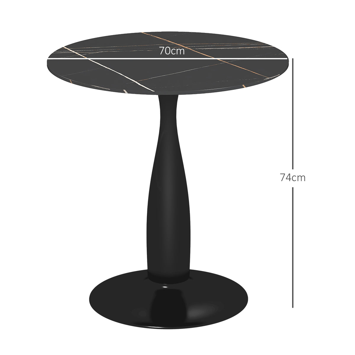 Dining table, round kitchen table, modern dining room table, coffee table with steel frame, bar table for 2 people, Ø70 x 74 cm, black