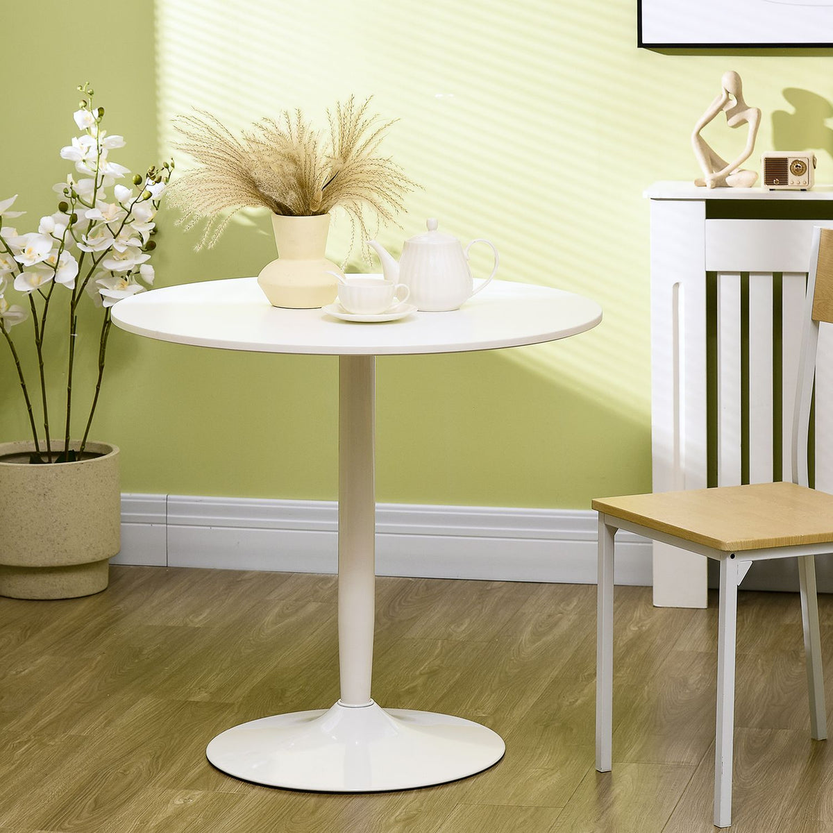 Dining table, round kitchen table, modern dining room table for 2 people, bar table pillar table with steel leg, non-slip footrest, coffee table for the living room, Ø80 x 75 cm, white |