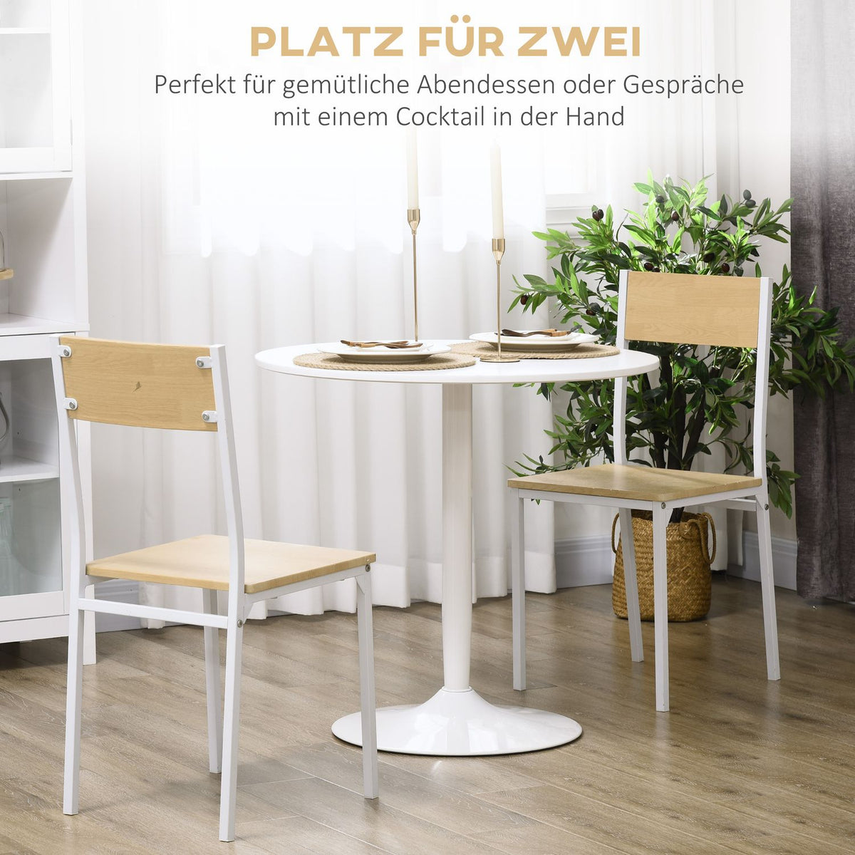 Dining table, round kitchen table, modern dining room table for 2 people, bar table pillar table with steel leg, non-slip footrest, coffee table for the living room, Ø80 x 75 cm, white |