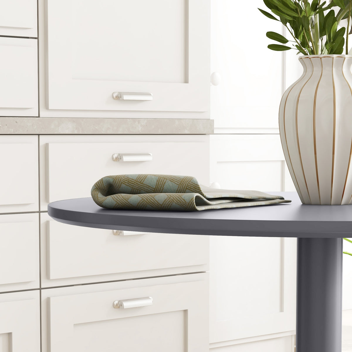 Dining table, round kitchen table, modern dining room table for 2 people, bar table with steel legs, non-slip footrest, for small rooms, living room, Ø70 x 75 cm, gray |