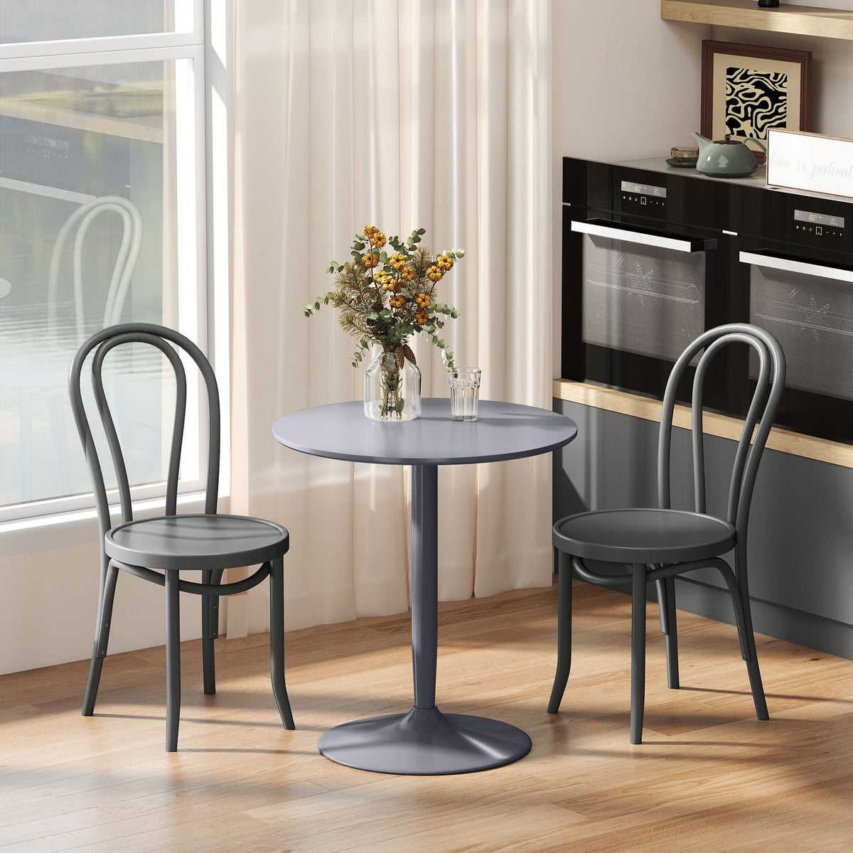 Dining table, round kitchen table, modern dining room table for 2 people, bar table with steel legs, non-slip footrest, for small rooms, living room, Ø70 x 75 cm, gray |