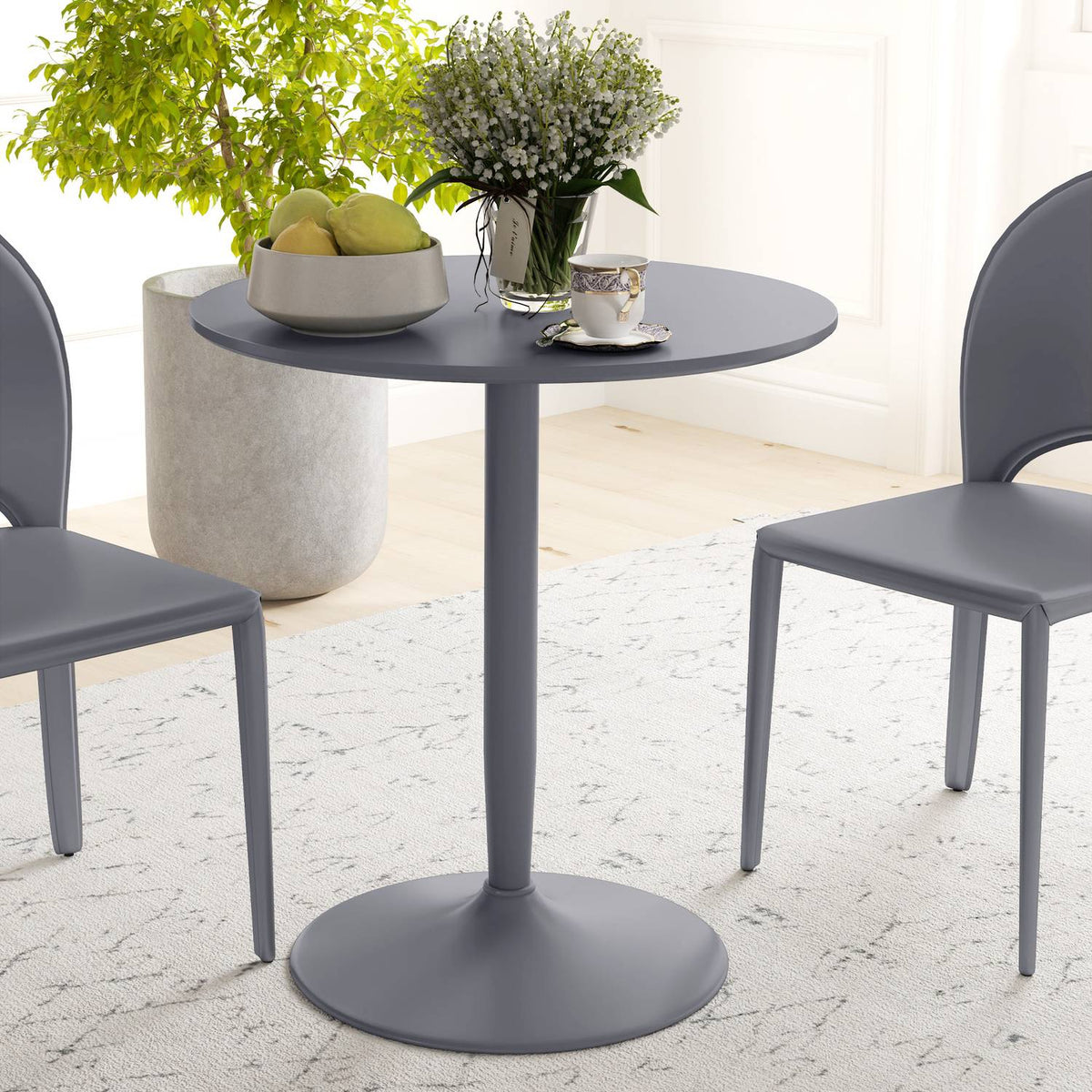 Dining table, round kitchen table, modern dining room table for 2 people, bar table with steel legs, non-slip footrest, for small rooms, living room, Ø70 x 75 cm, gray |