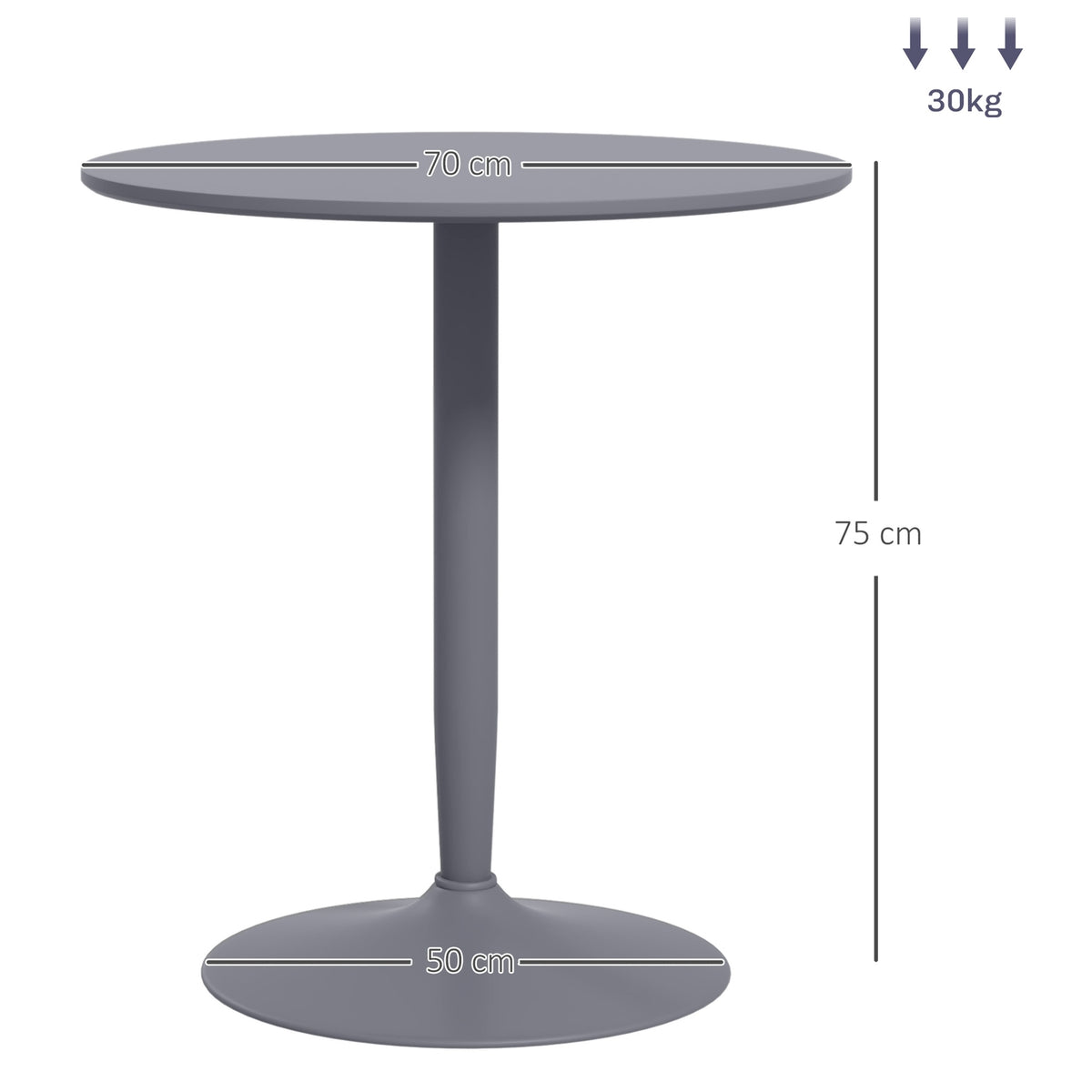 Dining table, round kitchen table, modern dining room table for 2 people, bar table with steel legs, non-slip footrest, for small rooms, living room, Ø70 x 75 cm, gray |