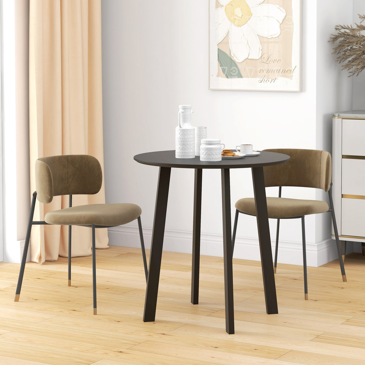 Dining table round kitchen table side table dining room table with slanted legs for kitchen dining room living room modern design black 72 x 72 x 75cm