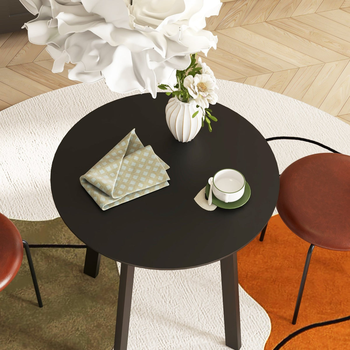 Dining table round kitchen table side table dining room table with slanted legs for kitchen dining room living room modern design black 72 x 72 x 75cm