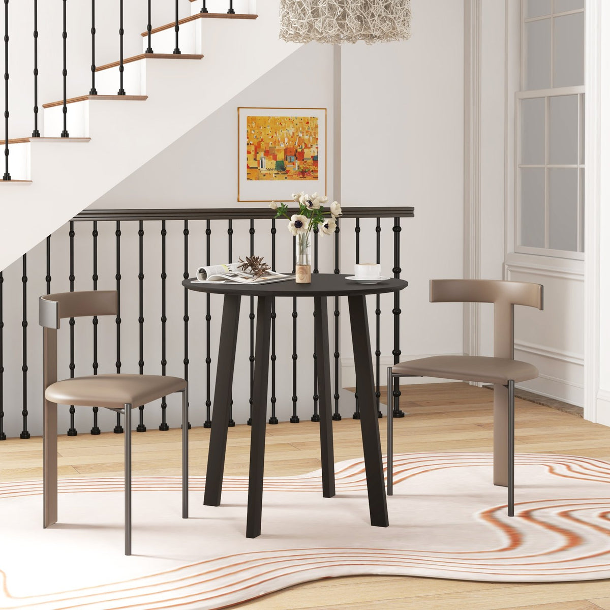 Dining table round kitchen table side table dining room table with slanted legs for kitchen dining room living room modern design black 72 x 72 x 75cm