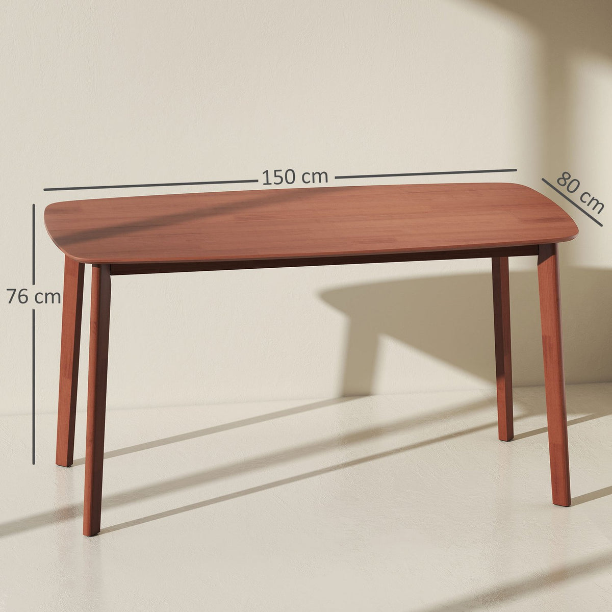Dining table, solid pinewood, lacquered surface, 150 x 80 cm, brown