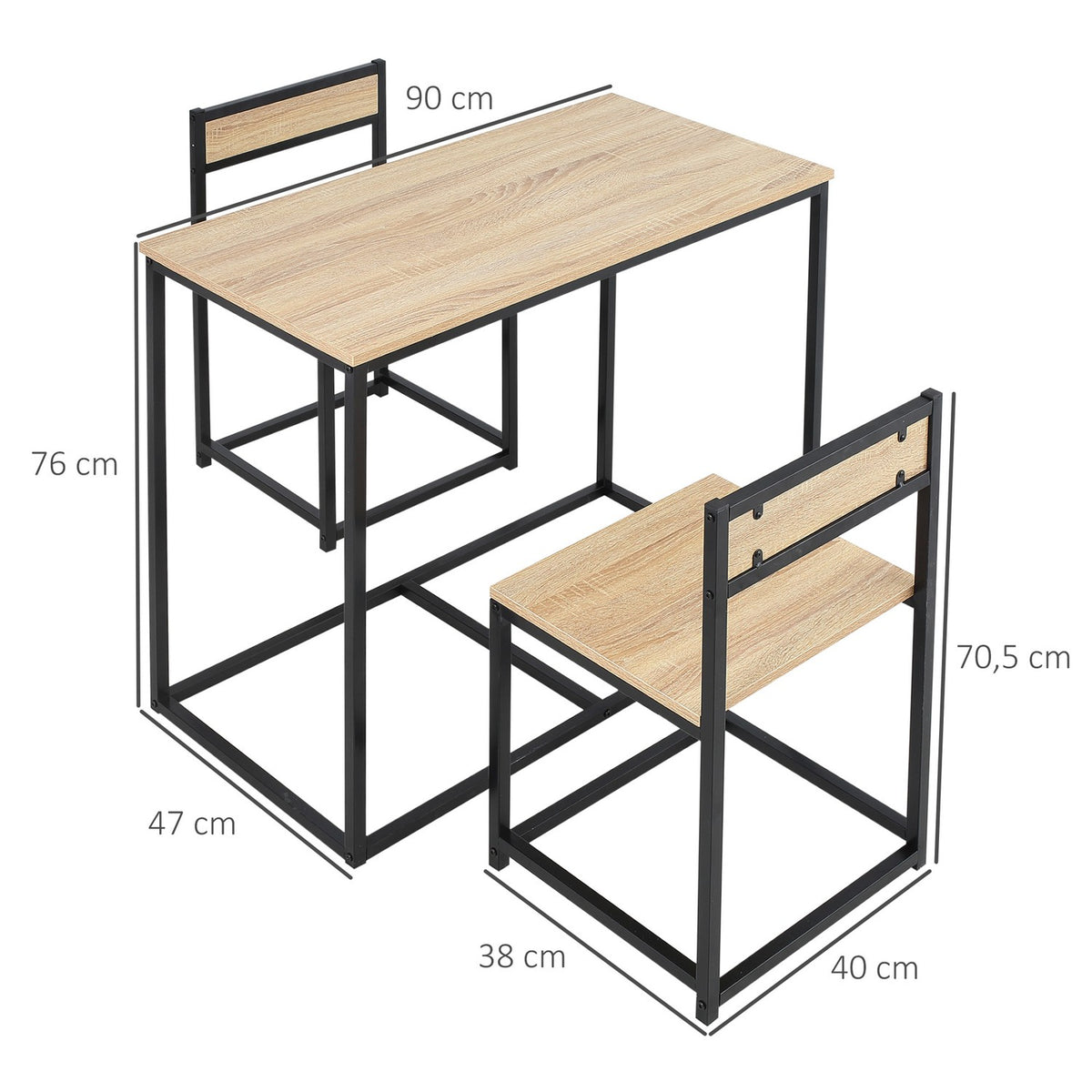 Dining table with 2 chairs, set of 3 dining group, kitchen table set for 2 people, dining room group for small rooms, kitchen, living room, oak