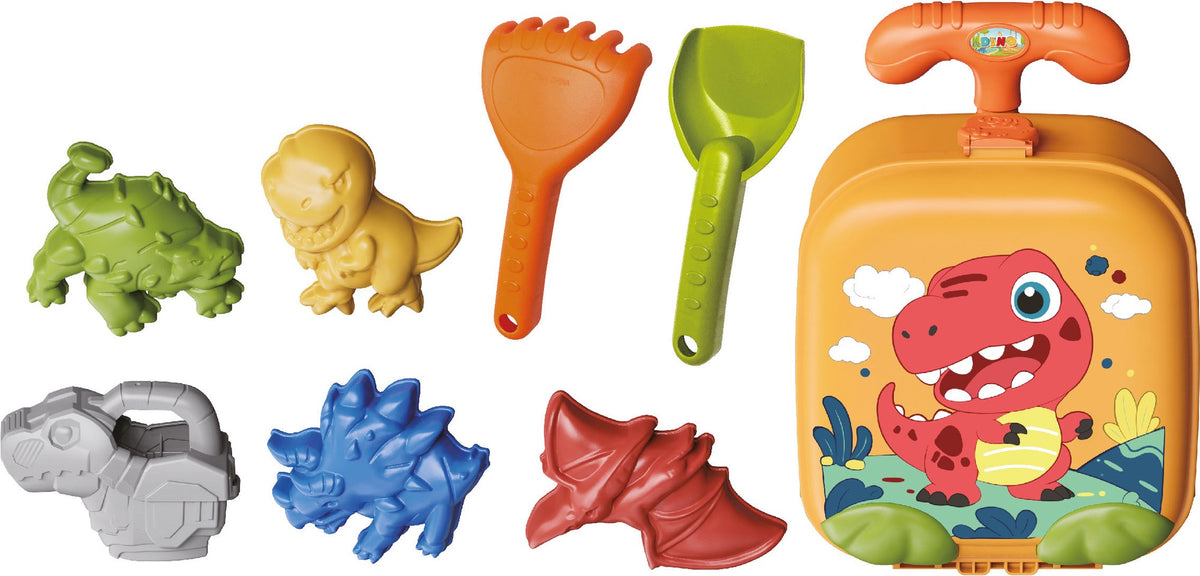 Dinosaur Beach Toy Set with Pull-Along Trolley, 8 Pcs