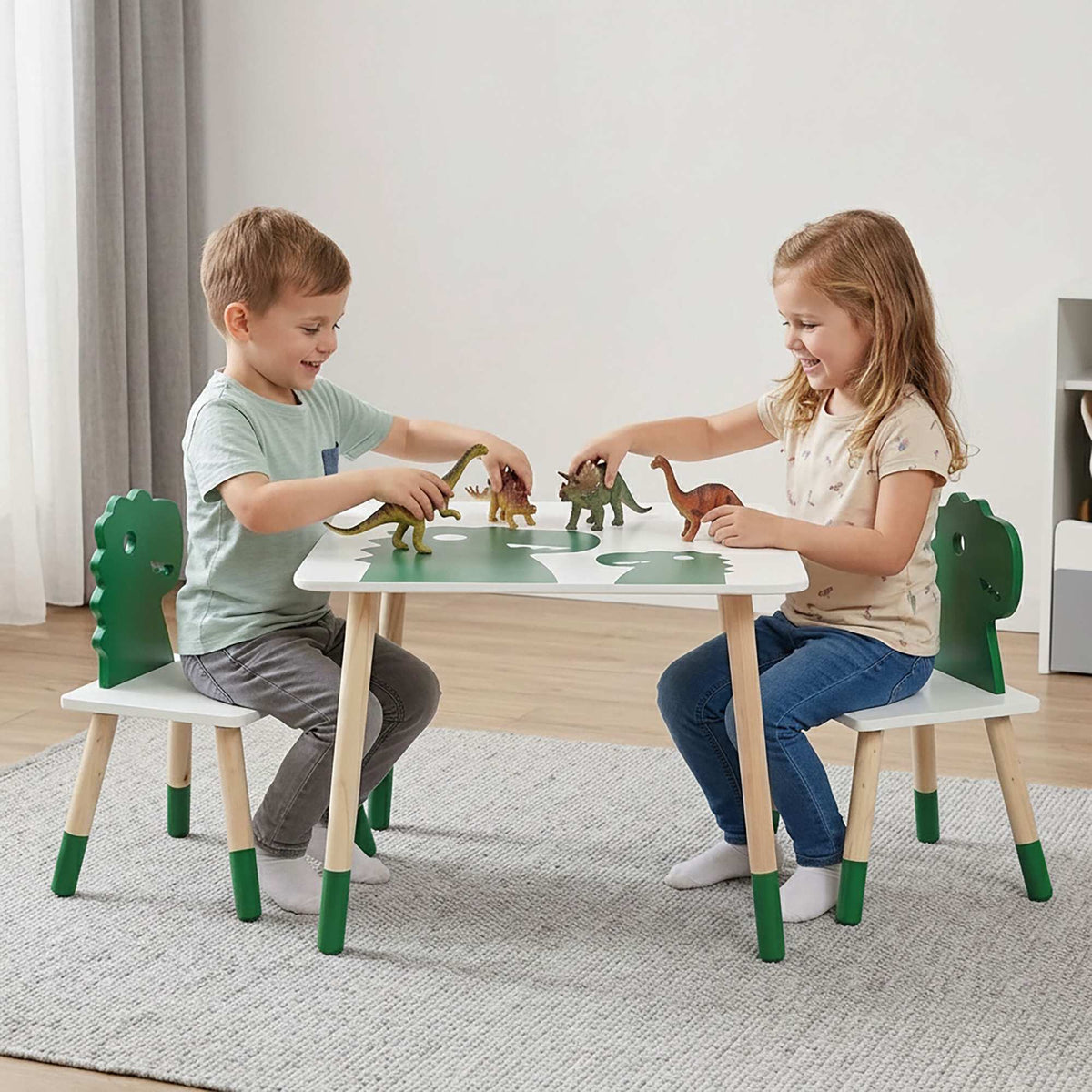 Dinosaur Kids' Table & Chairs Set, 3-Piece, MDF & Pine
