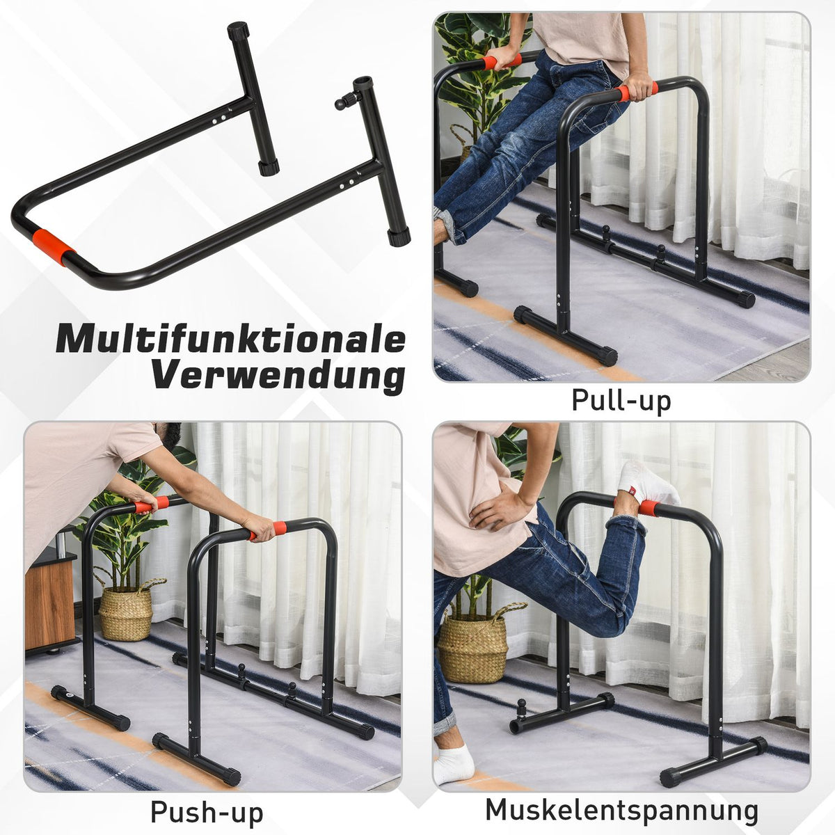 Dip Bar Fitness Push Up Dip Station Adjustable Fitness Multifunctional Steel Black 94/102 X 62 X 73 Cm