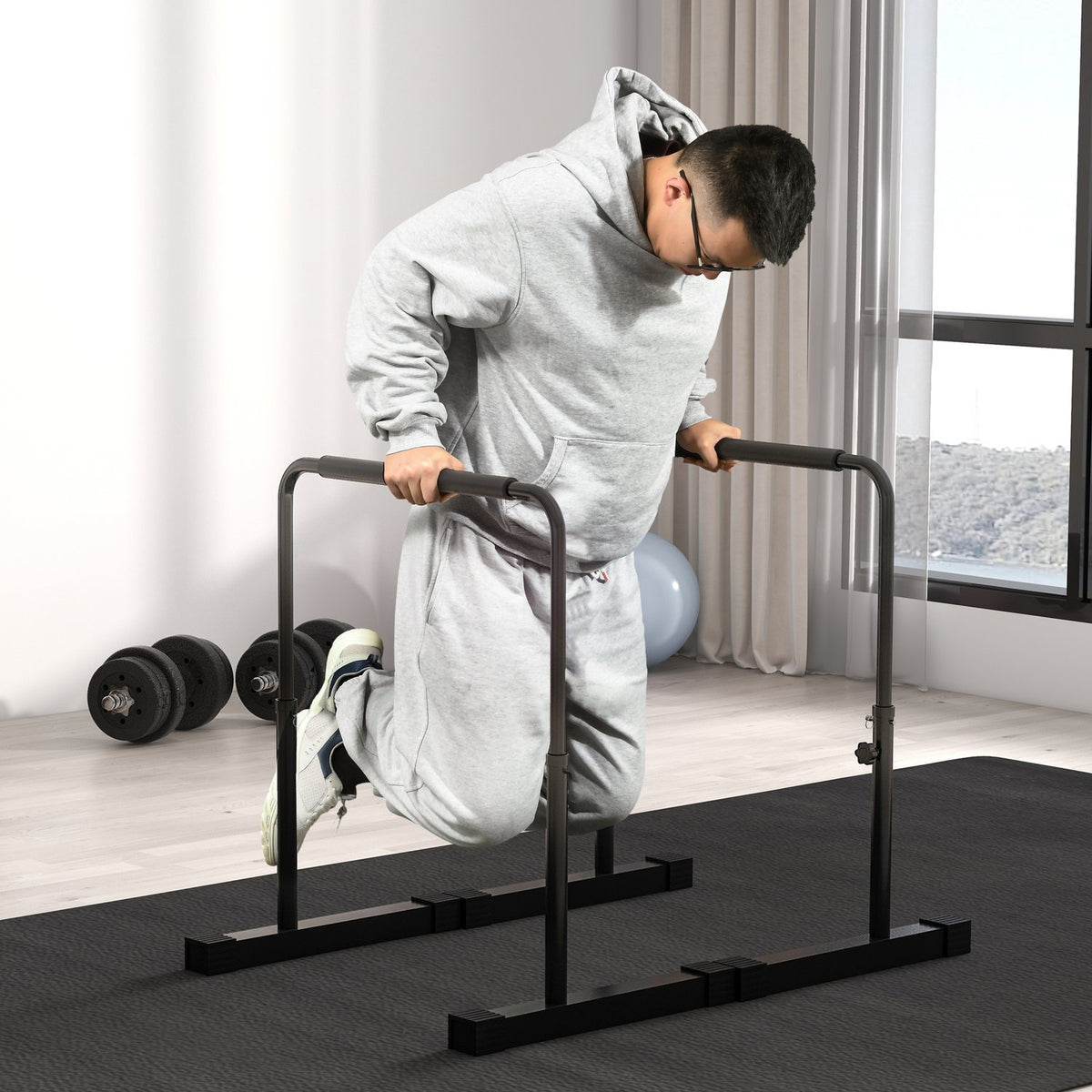 Dip Bars Set of 2 Non-Slip Dip Station 80-100 cm Height Adjustable Fitness Parallettes for Muscle Training and Strength Training Steel Black
