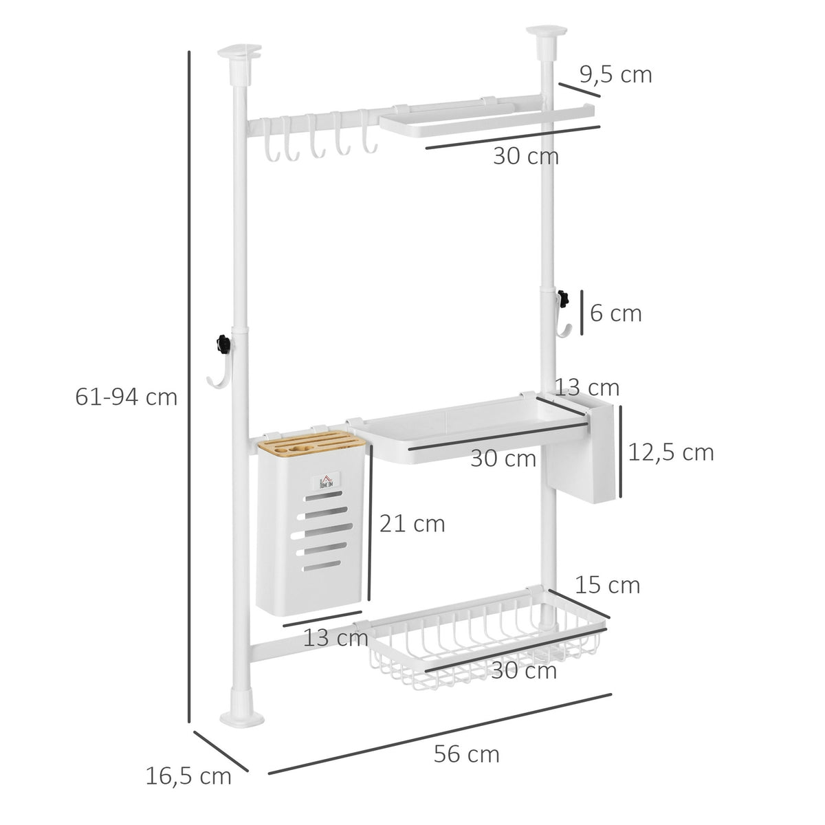 Dish Drainer 3 Tier Dish Rack With Hooks, Knife Holder, Height Adjustable, Dish Drainer Set