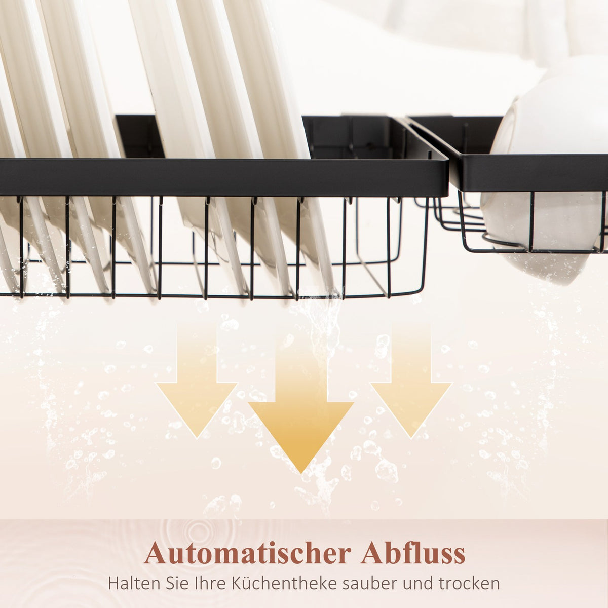 Dish Drainer Tableware, 2 Tier Dish Drainer with Hooks, Plate Rack, Accessories, 65cm Dish Drainer Rack for Kitchen Sink, Steel, Black |