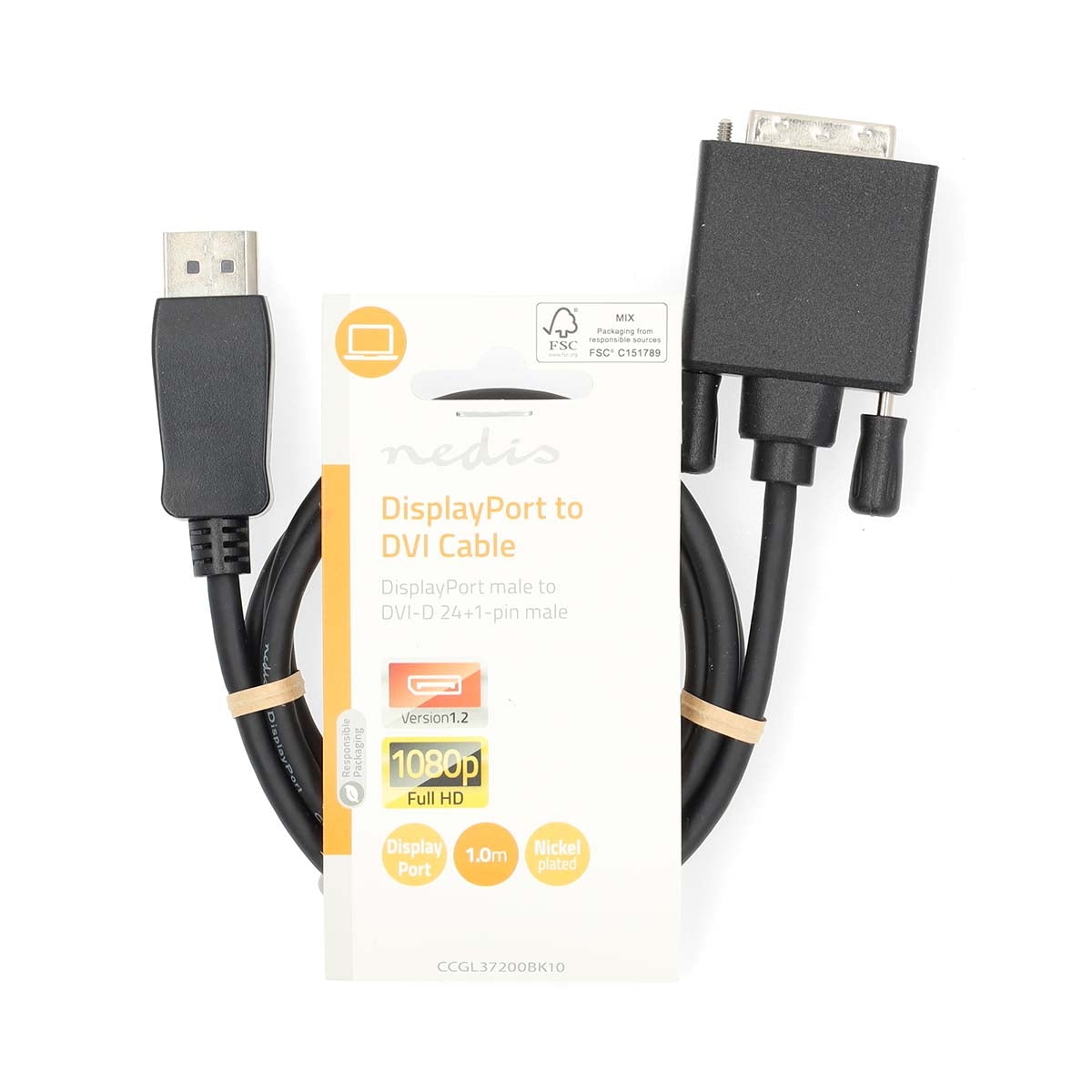DisplayPort Cable | DisplayPort Male | DVI-D 24+1-Pin Male | 1080p | Nickel Plated | 1.00 m | Round | PVC | Black | Label