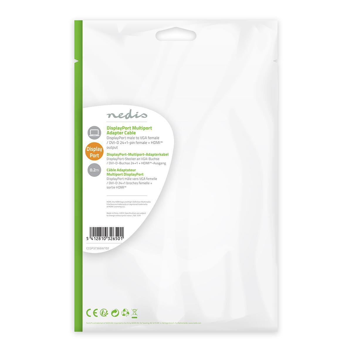 Displayport adapter | DisplayPort Male | DVI-D 24+1-Pin Female / HDMI™ Female / VGA female 15p | 4K@60Hz | Gold Plated | Switchable | 0.20 m | Round | ABS | ABS | White | Blisters