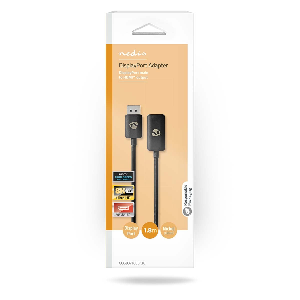 Displayport adapter | DisplayPort Male | HDMI™ Connector | 8K@30Hz | Nickel Plated | Straight | 1.80 m | Round | TPE | Black | Box