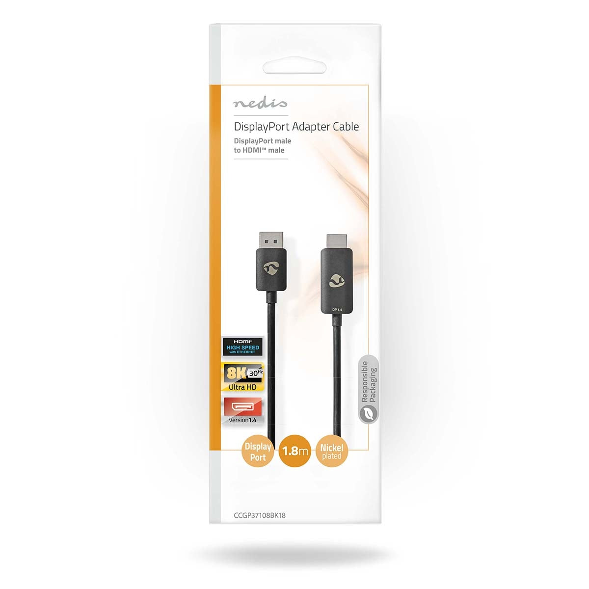 Displayport adapter | DisplayPort Male | HDMI™ Connector | 8K@30Hz | Nickel Plated | Straight | 1.80 m | Round | TPE | Black | Envelope