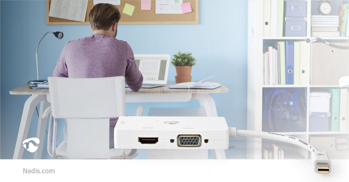 Displayport adapter | Mini DisplayPort Male | DVI-D 24+1-Pin Female / HDMI™ Female / VGA female 15p | 4K@60Hz | Nickel Plated | Switchable | 0.20 m | Round | ABS | ABS | White | Box