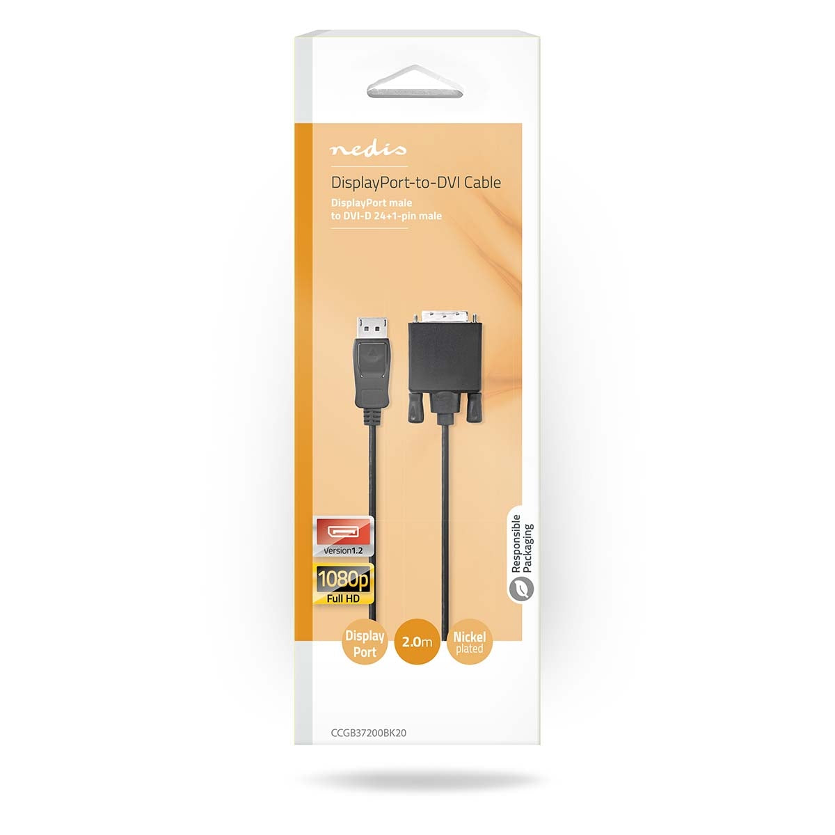 Displayport cable | DisplayPort Male | DVI-D 24+1-Pin Male | 1080p | Nickel Plated | 2.00 m | Round | PVC | Black | Box