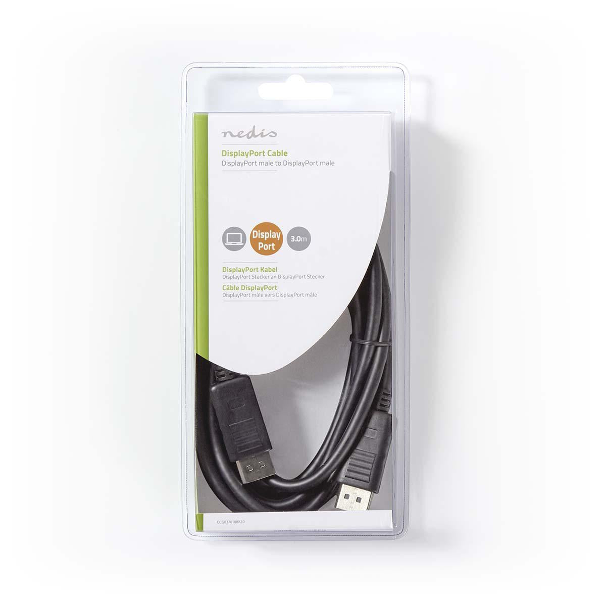 Displayport cable | DisplayPort Male | DisplayPort Male | 4K@60Hz | Nickel Plated | 3.00 m | Round | PVC | Black | Box