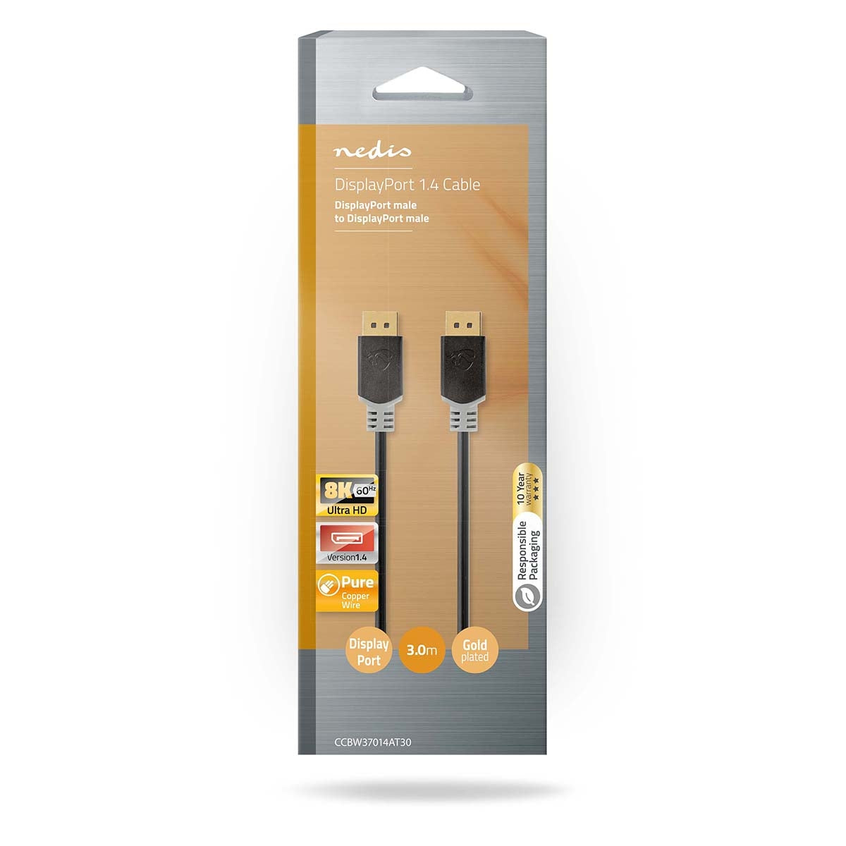 Displayport cable | DisplayPort Male | DisplayPort Male | 8K@60Hz | Gold Plated | 3.00 m | Round | PVC | Anthracite / Gray | Box