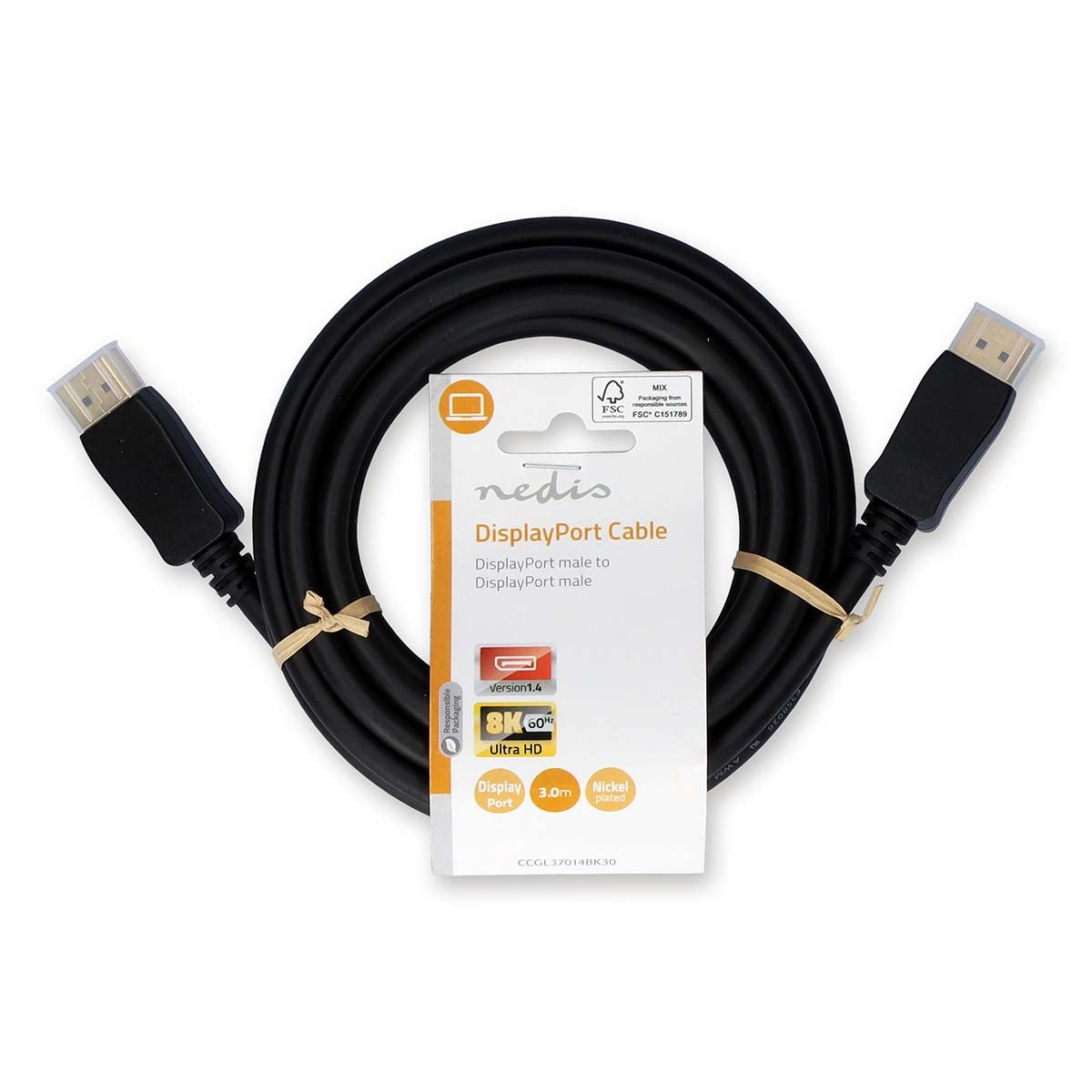 Displayport cable | DisplayPort Male | DisplayPort Male | 8K@60Hz | Nickel Plated | 3.00 m | Round | PVC | Black | Label