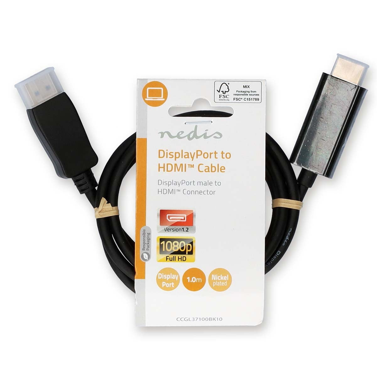 Displayport cable | DisplayPort Male | HDMI™ Connector | 1080p | Nickel Plated | 1.00 m | Round | PVC | Black | Label