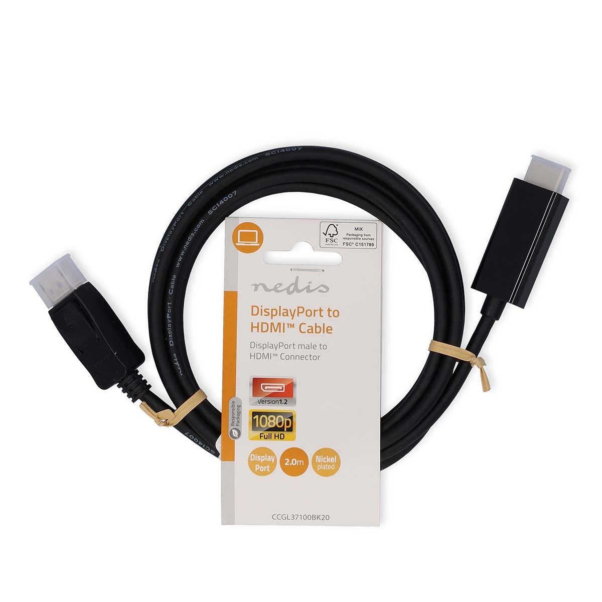 Displayport cable | DisplayPort Male | HDMI™ Connector | 1080p | Nickel Plated | 2.00 m | Round | PVC | Black | Label