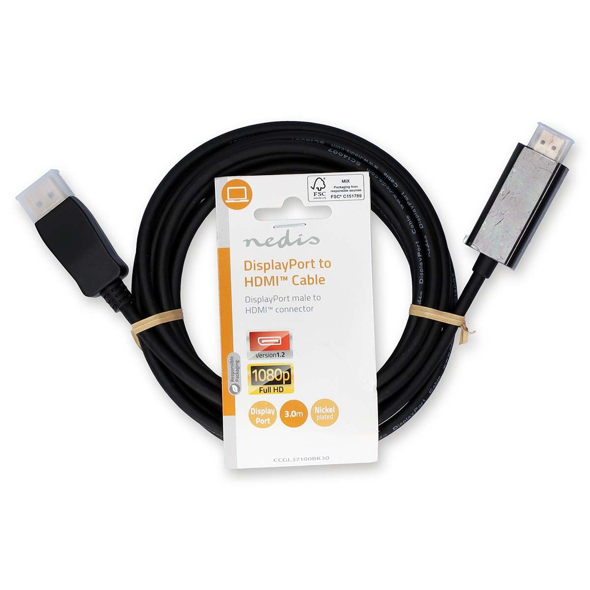 Displayport cable | DisplayPort Male | HDMI™ Connector | 1080p | Nickel Plated | 3.00 m | Round | PVC | Black | Label