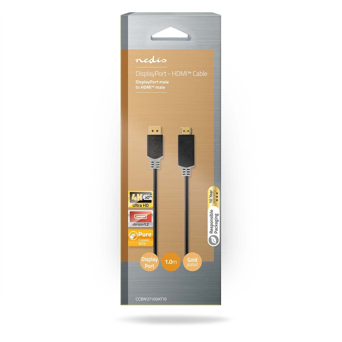 Displayport cable | DisplayPort Male | HDMI™ Connector | 4K@30Hz | Gold Plated | 1.00 m | Round | PVC | Anthracite | Box