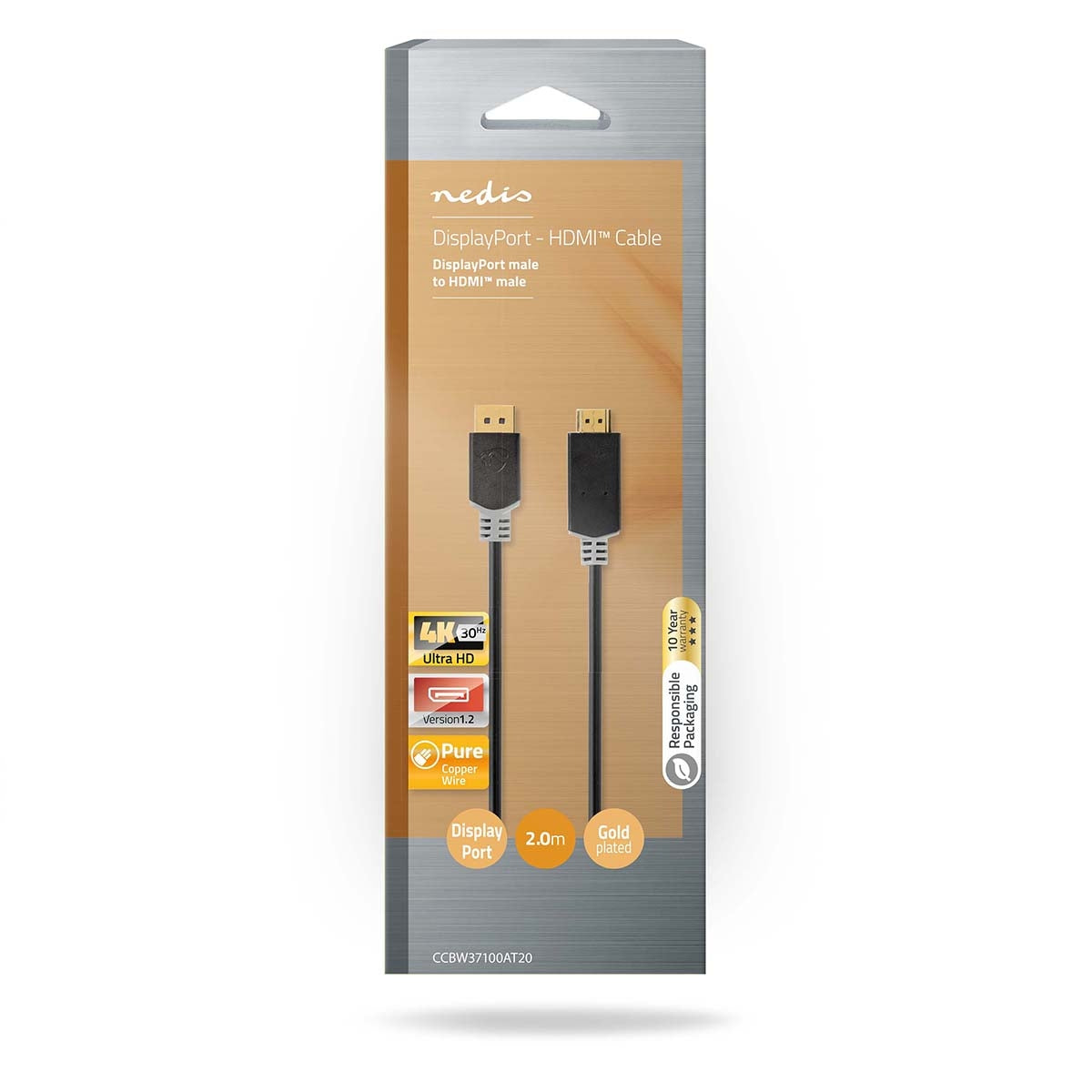 Displayport cable | DisplayPort Male | HDMI™ Connector | 4K@30Hz | Gold Plated | 2.00 m | Round | PVC | Anthracite | Box