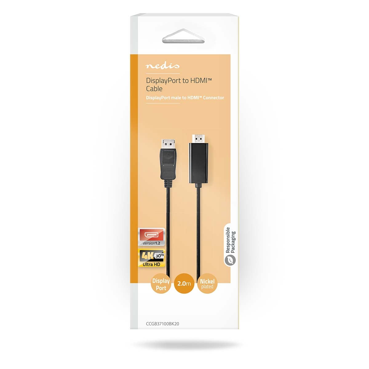 Displayport cable | DisplayPort Male | HDMI™ Connector | 4K@30Hz | Nickel Plated | 2.00 m | Round | PVC | Black | Box