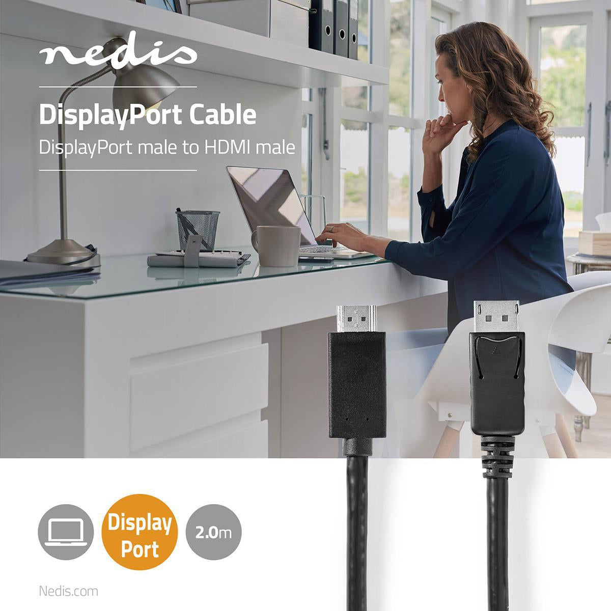 Displayport cable | DisplayPort Male | HDMI™ Connector | 4K@60Hz | Nickel Plated | 2.00 m | Round | PVC | Black | Box