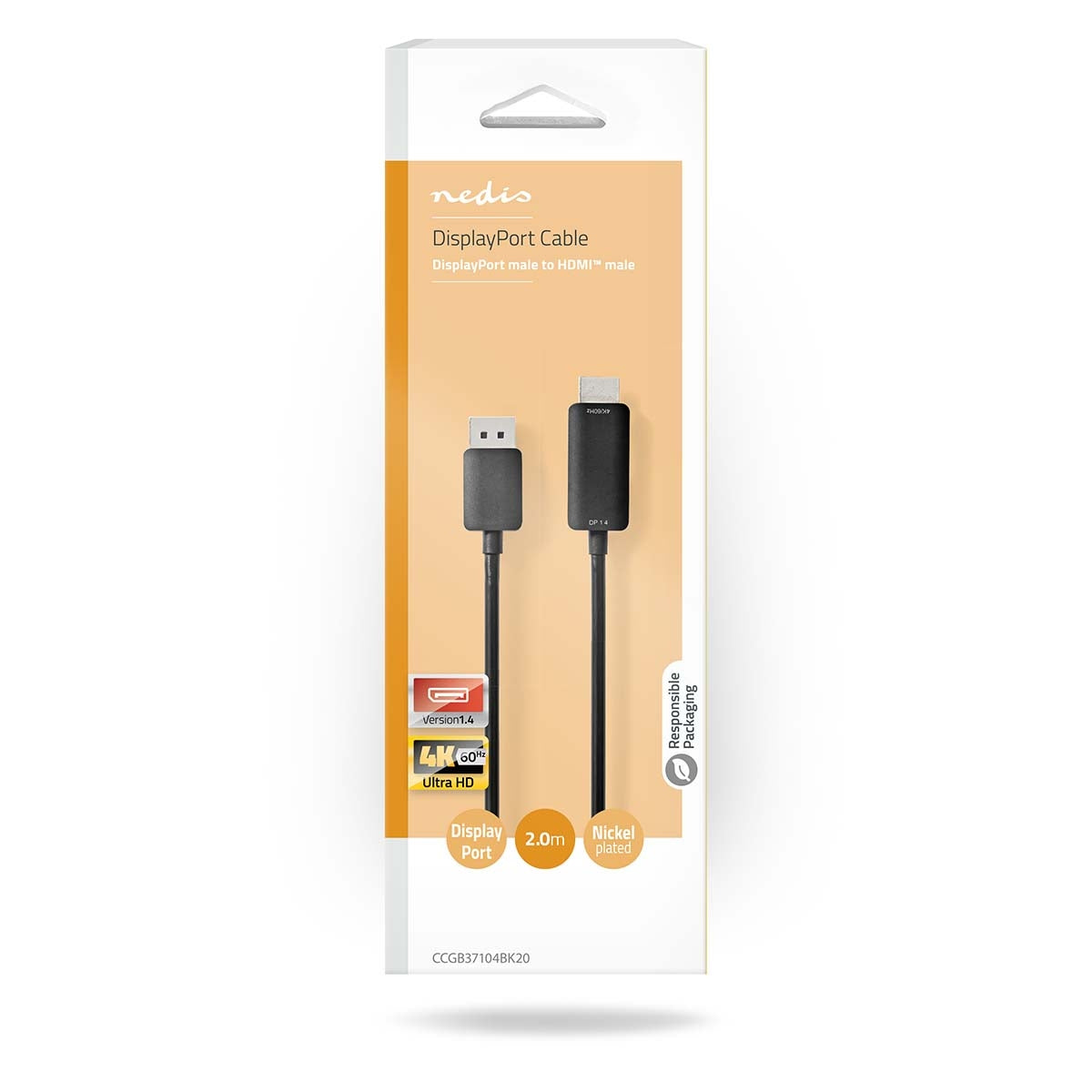 Displayport cable | DisplayPort Male | HDMI™ Connector | 4K@60Hz | Nickel Plated | 2.00 m | Round | PVC | Black | Box