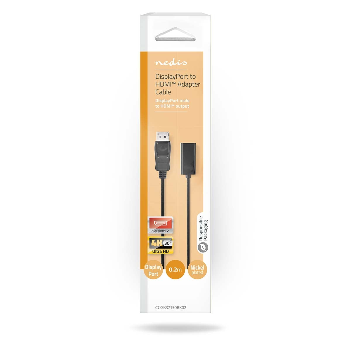 Displayport cable | DisplayPort Male | HDMI™ Output | 4K@30Hz | Nickel Plated | 0.20 m | Round | PVC | Black | Box