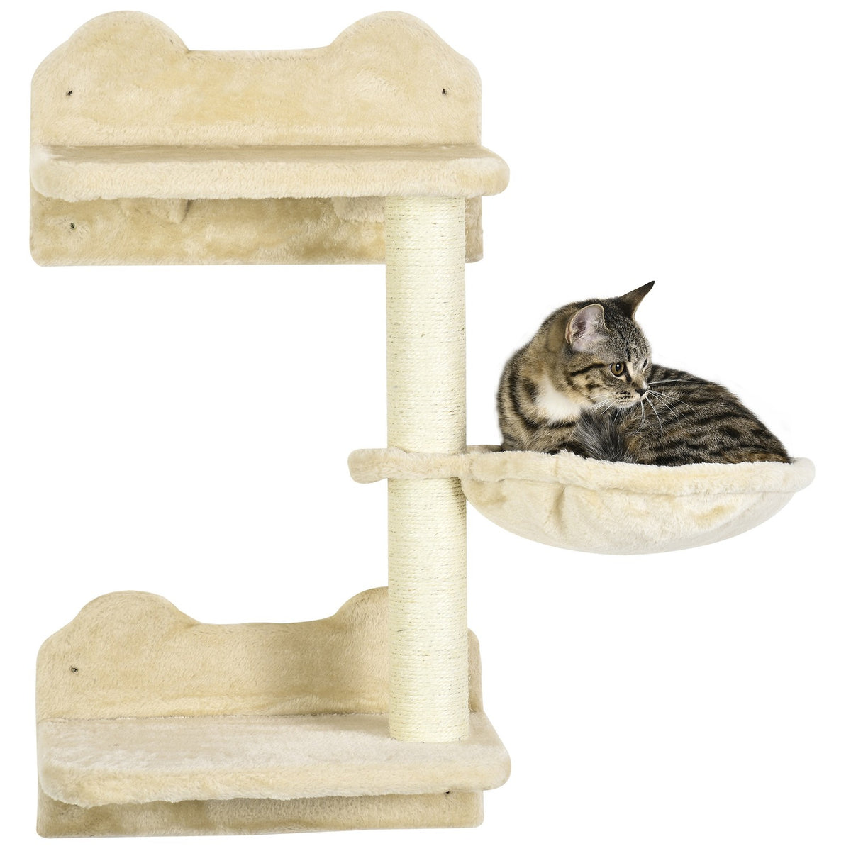 Diving Tower & 3 Scratching Posts, Climbing Wall With Hammock, Beige + Cream White