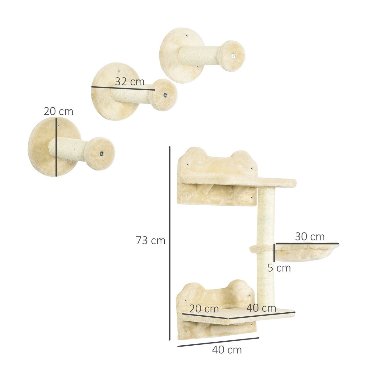 Diving Tower & 3 Scratching Posts, Climbing Wall With Hammock, Beige + Cream White