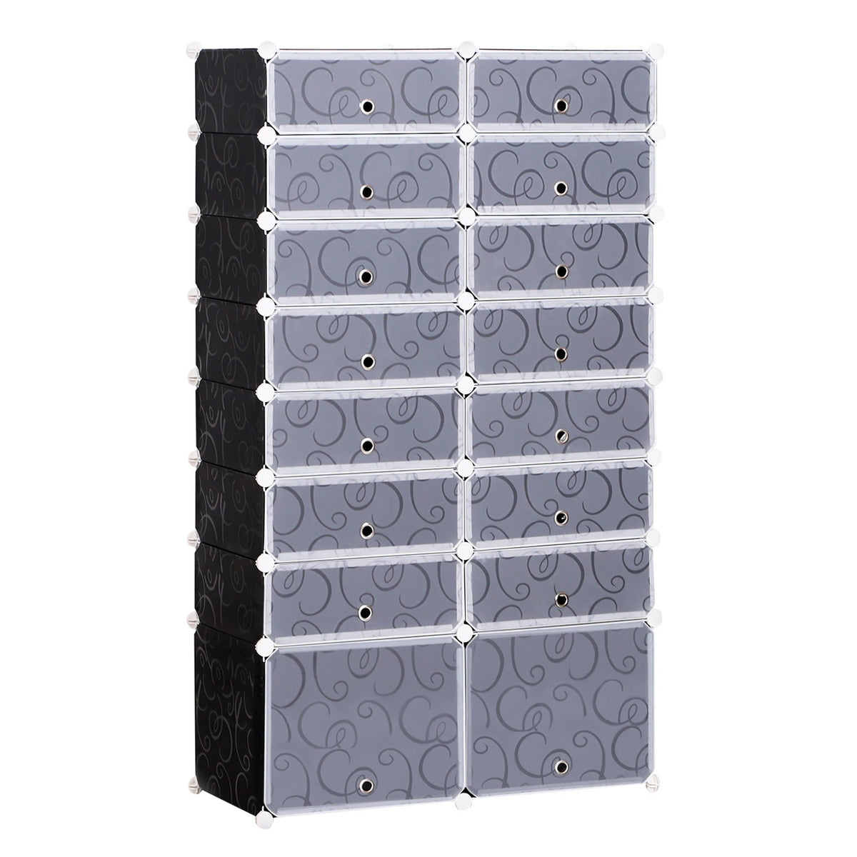 Diy Shoe Cabinet Modular Shoe Rack Wardrobe, 16 Compartments, Pp, Black + White, 95 X 37 X 160 Cm