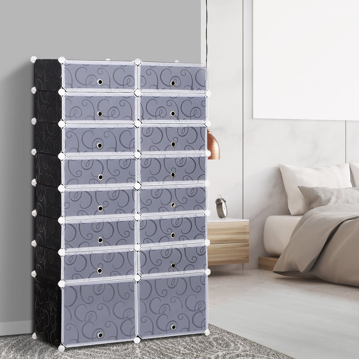 Diy Shoe Cabinet Modular Shoe Rack Wardrobe, 16 Compartments, Pp, Black + White, 95 X 37 X 160 Cm