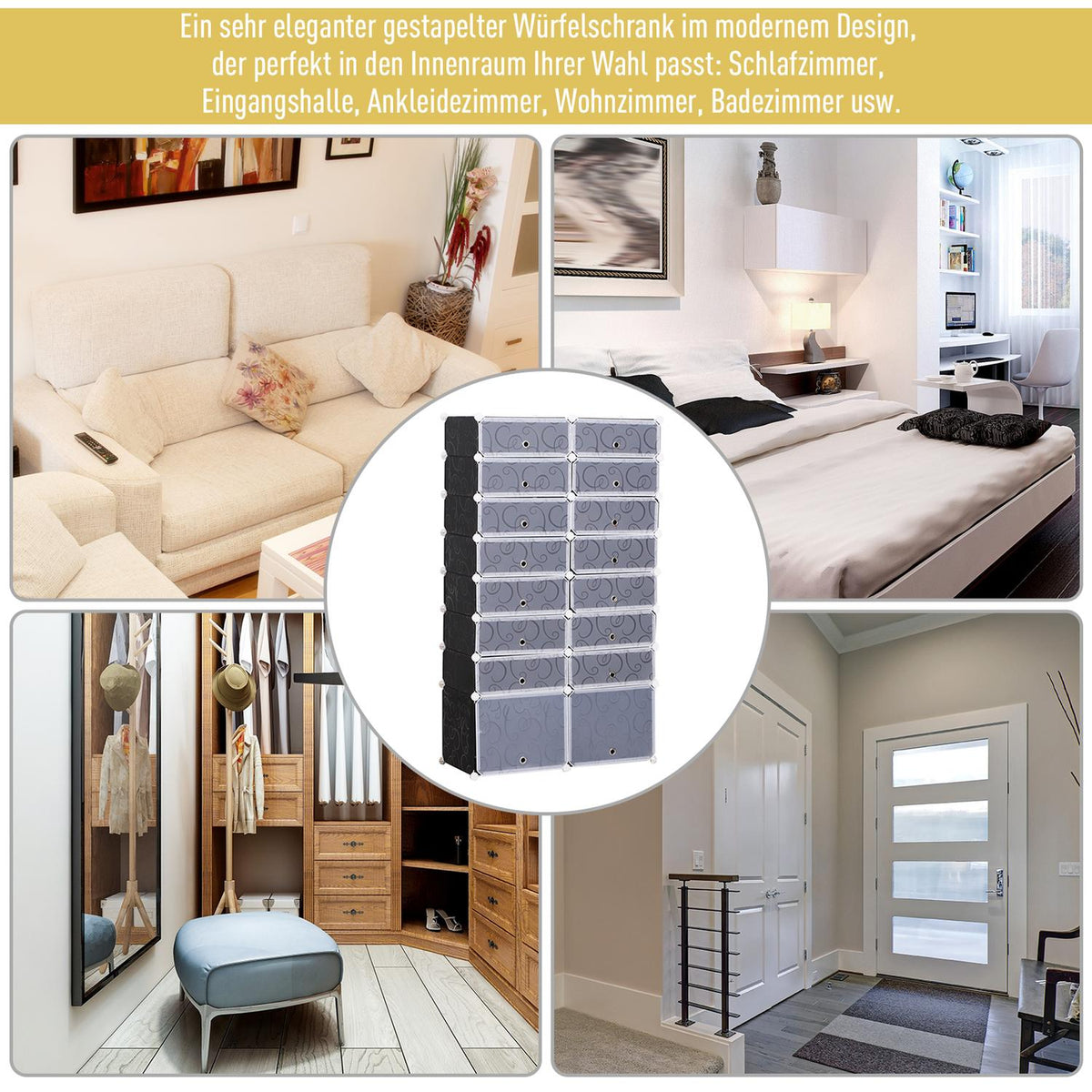 Diy Shoe Cabinet Modular Shoe Rack Wardrobe, 16 Compartments, Pp, Black + White, 95 X 37 X 160 Cm
