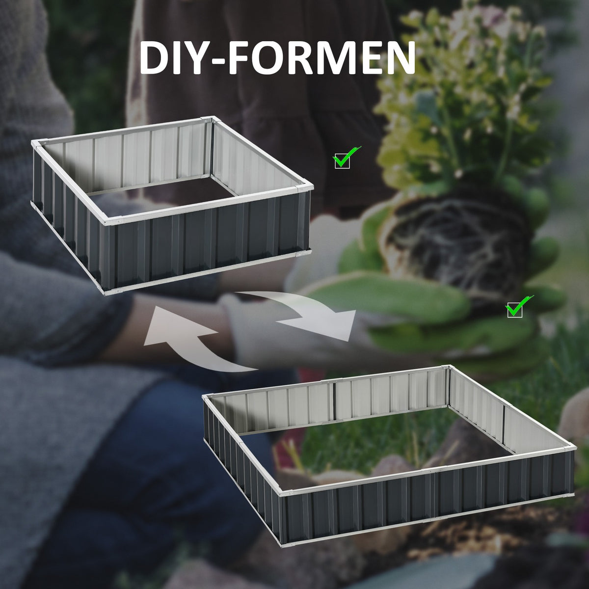 Diy Steel Raised Bed Garden Bed With T-Shape Plant Signs & Gloves, Dark Gray