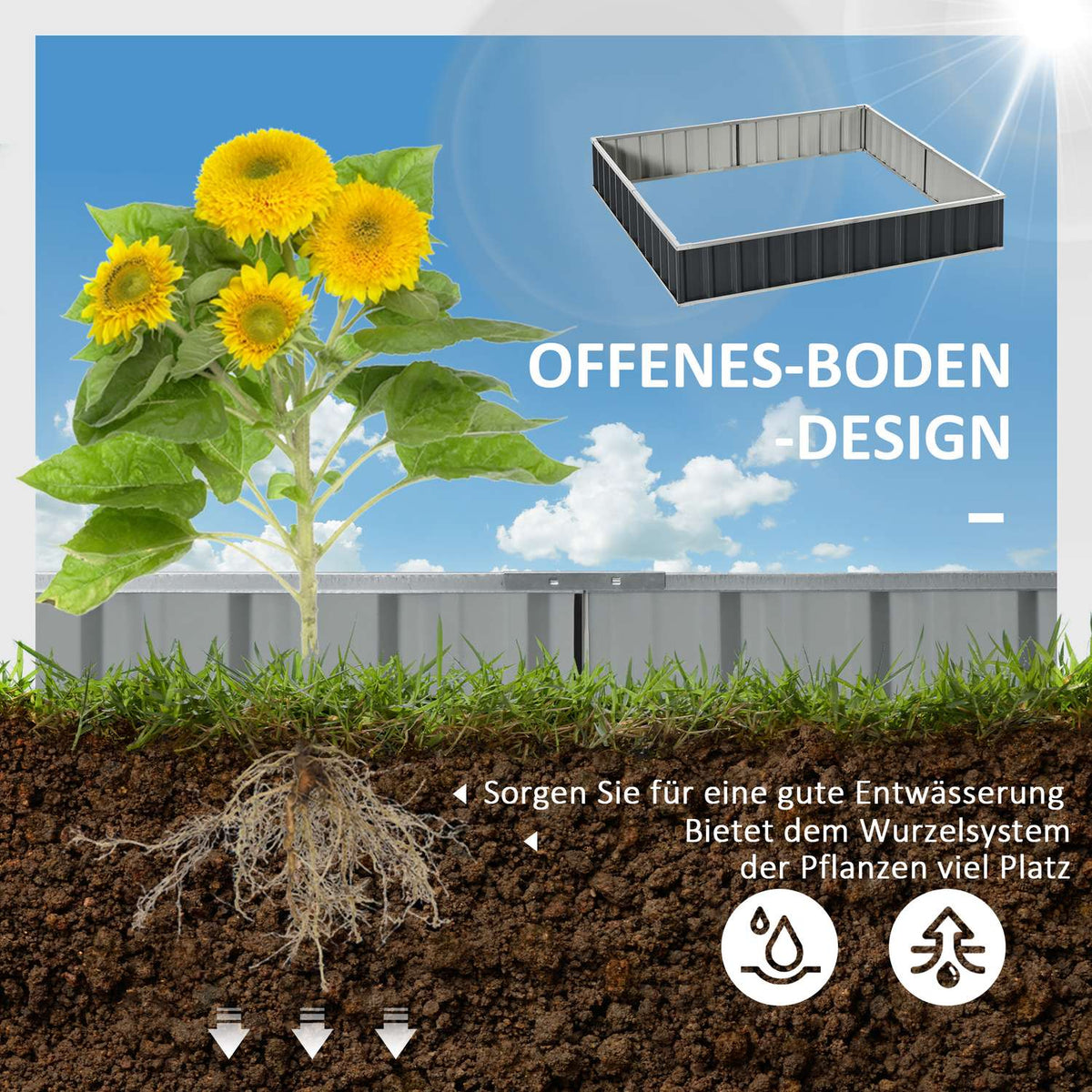 Diy Steel Raised Bed Garden Bed With T-Shape Plant Signs & Gloves, Dark Gray