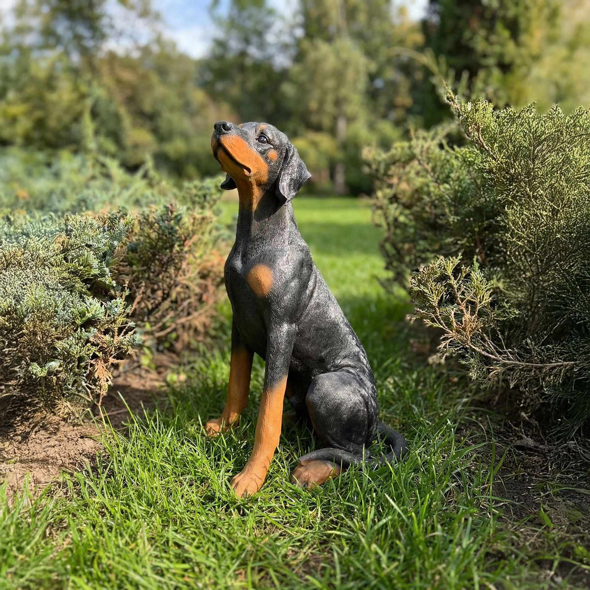 Doberman Garden Dog Statue, Life-Size Polyresin