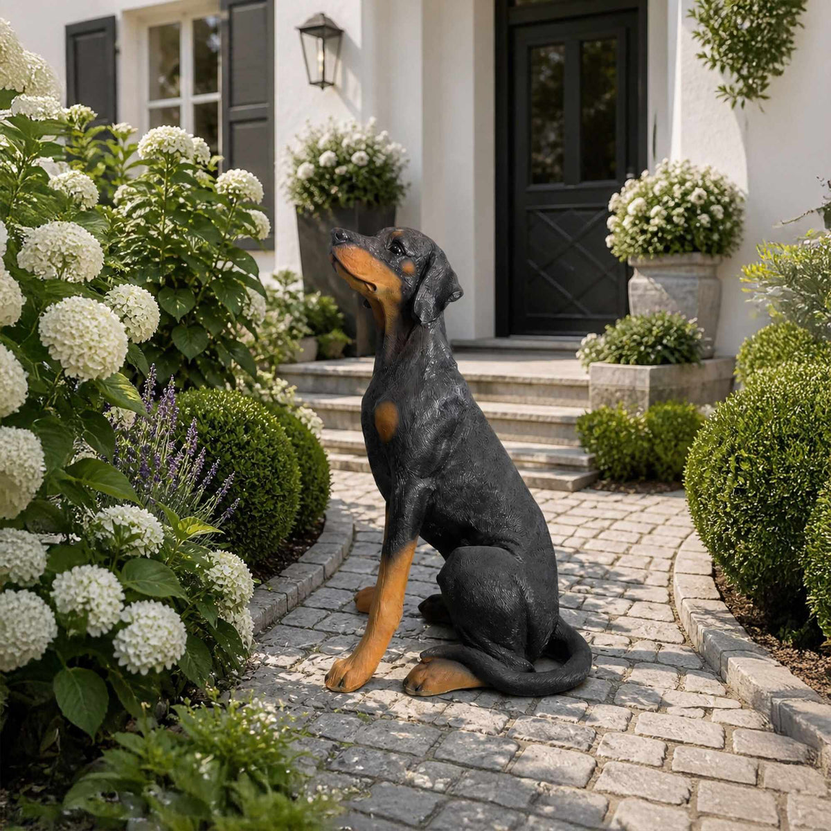 Doberman Garden Dog Statue, Life-Size Polyresin